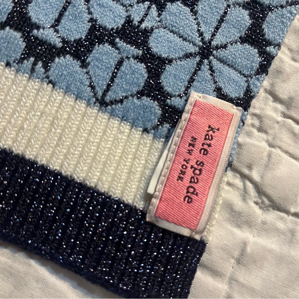 Kate Spade Blue and Black Floral Knit Scarf Size: 71” x 11” - Picture 5 of 11